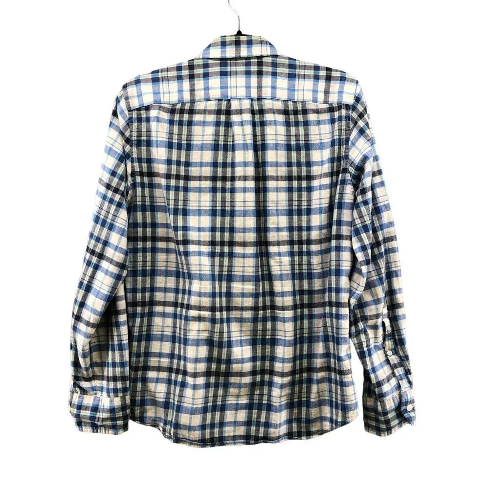 J. Crew Long Sleeve Shirt Mens S Slim‎ Fit Blue Plaid Homespun Slub Cotton